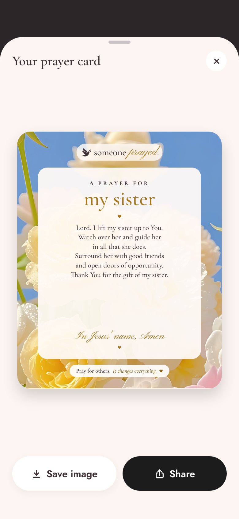 A prayer card for my sister ready to save or share